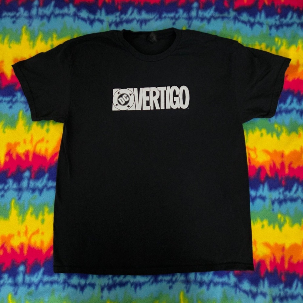 DC Vertigo Comics Logo Graphic T-Shirt Mens XL Black Gildan Heavy Cotton Tee